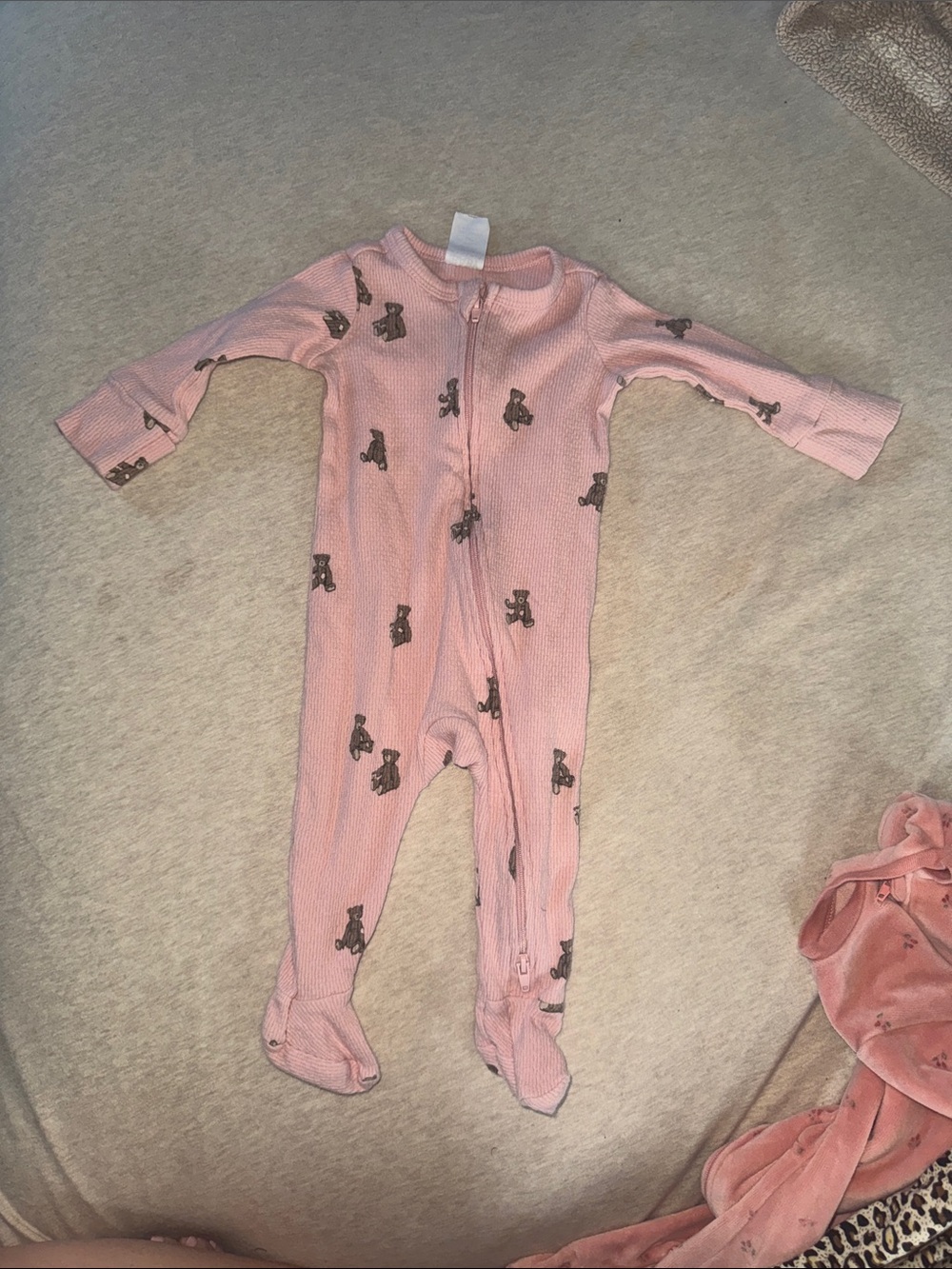 Cotton on baby organic Pink Bear-Print Footed One-Piece Pajamas size 3-6 month